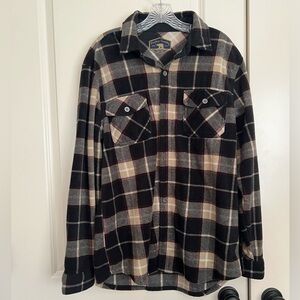 Black & tan, flannel button down, men’s size L, from Dry Goods Co. barely worn
